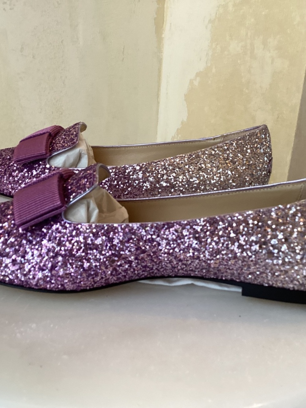 JIMMY CHOO PINK VIOLET SHOE - CHAMPAGNE PINK VIOLET GLITTER FLAT - SIZE 7 / EU - Picture 7 of 9